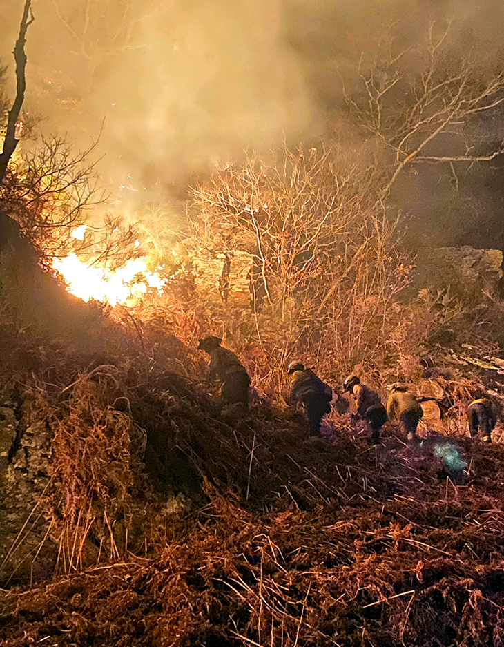 Els Pompiers d'Aran i els Bombers treballen per estabilitzar el flanc dret de l'incendi de Canejan