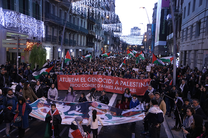 Unes 2.300 persones es manifesten al centre de Barcelona per reclamar la fi del "genocidi" a Palestina