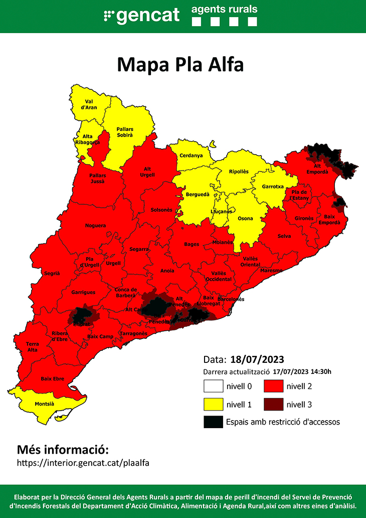Tallen els accessos a sis espais naturals protegits de Catalunya per perill d'incendi aquest dimarts